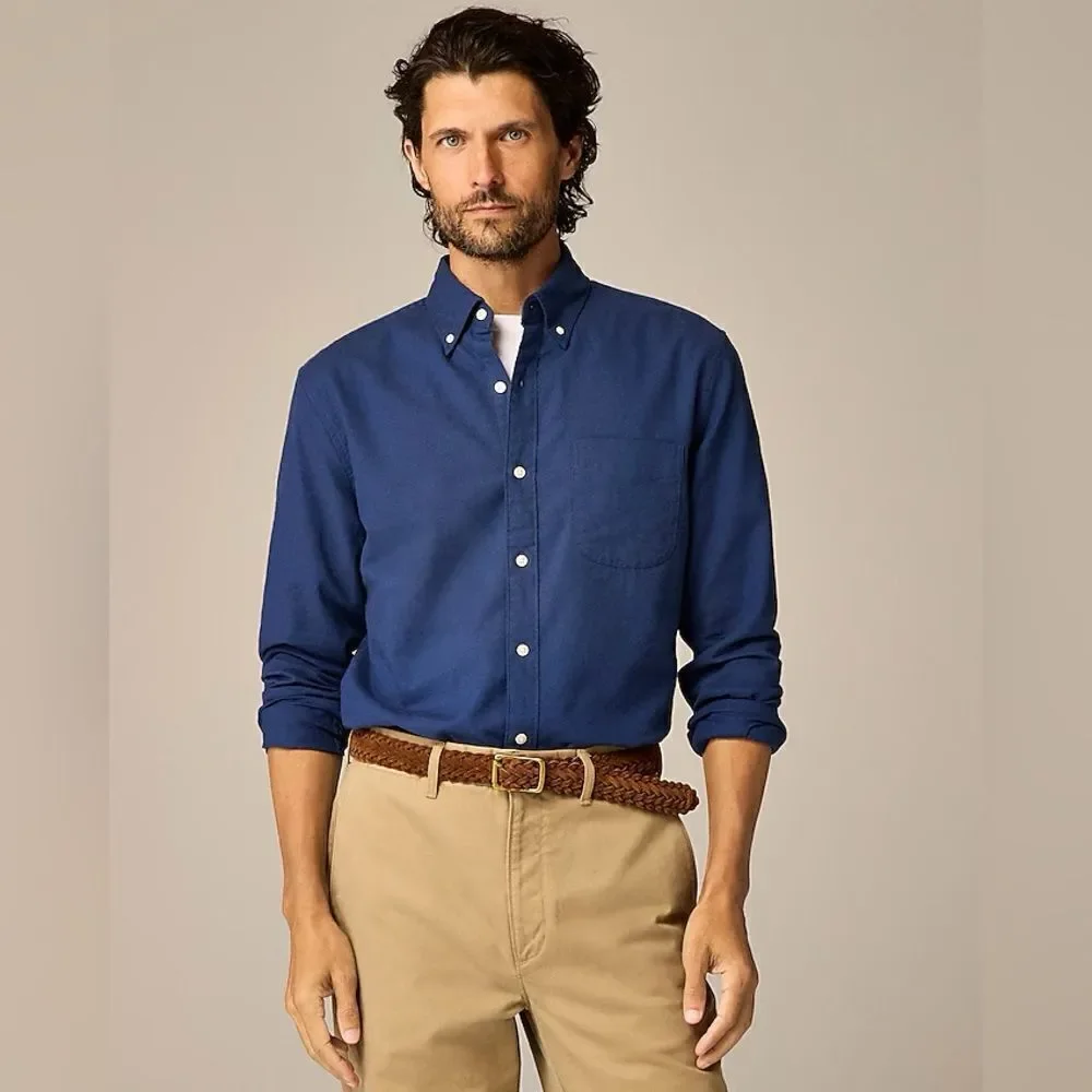 NEW J CREW Broken-in organic cotton oxford shirt Slim Untucked in Navy blue